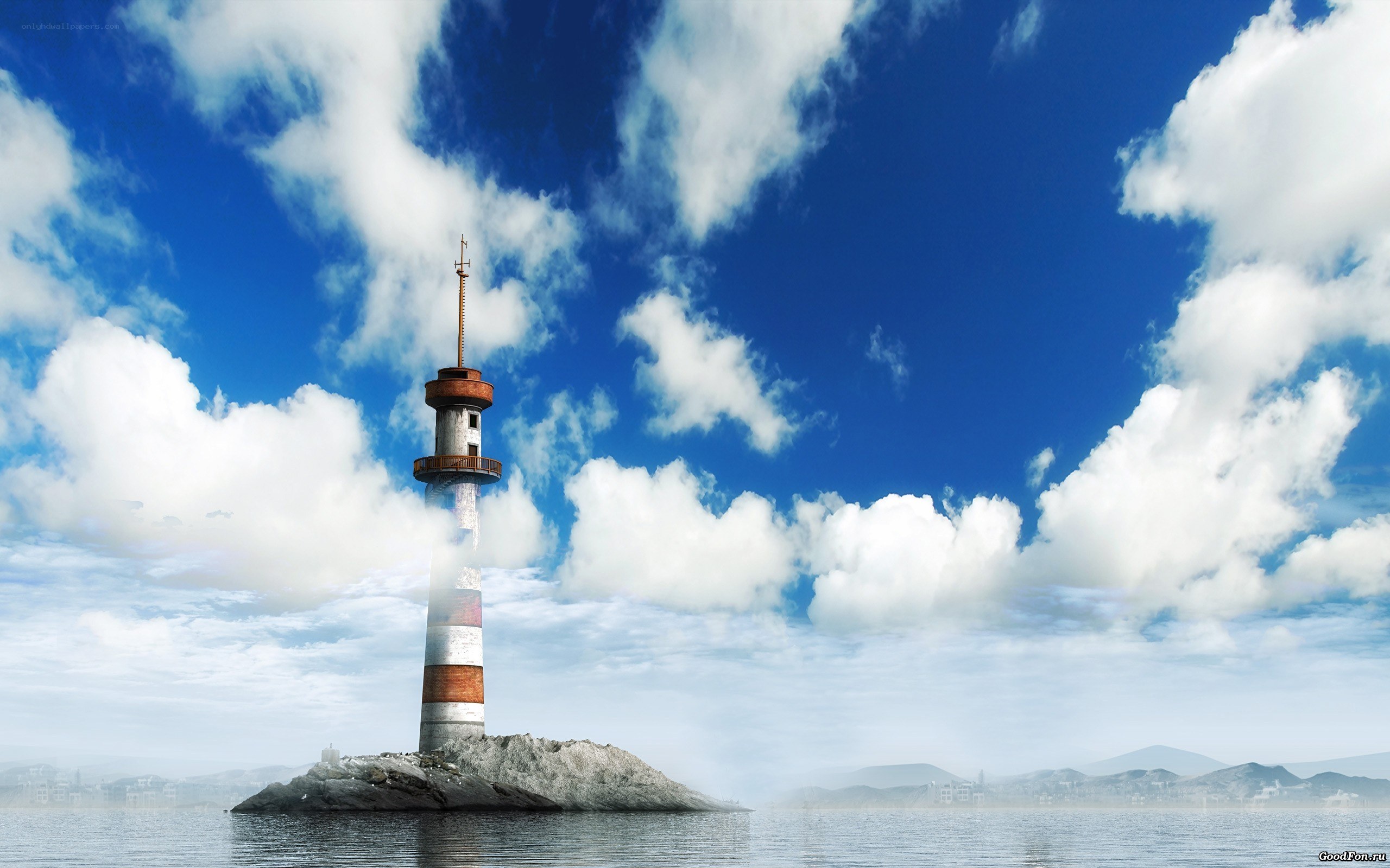 lighthouse on rocky island