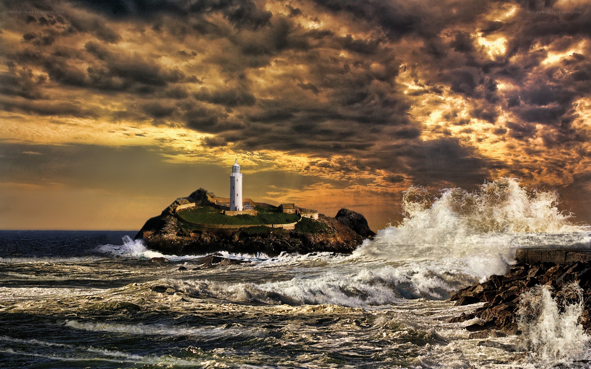 Lighthouse on rocky island