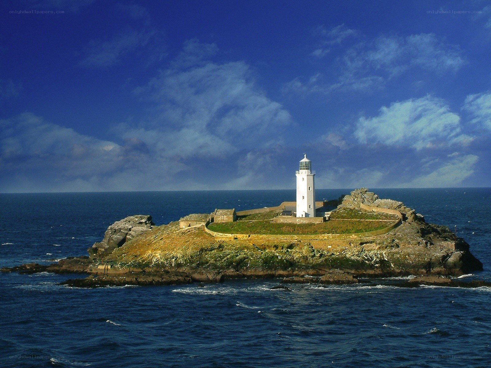 lighthouse on rocky island