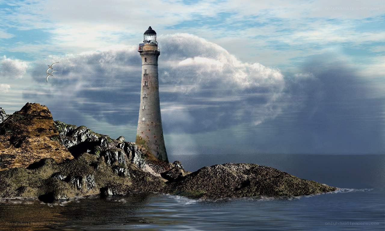 lighthouse on rocky island