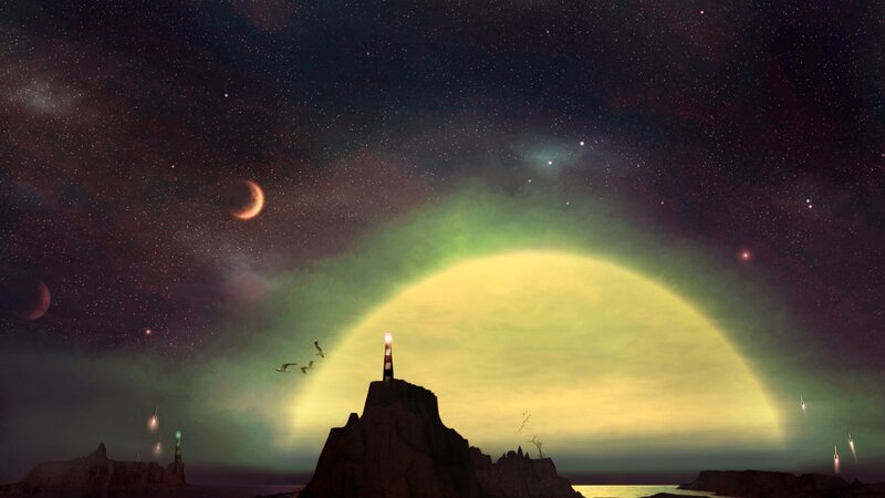 Lighthouse on Rocky Island — Black, Dramatic