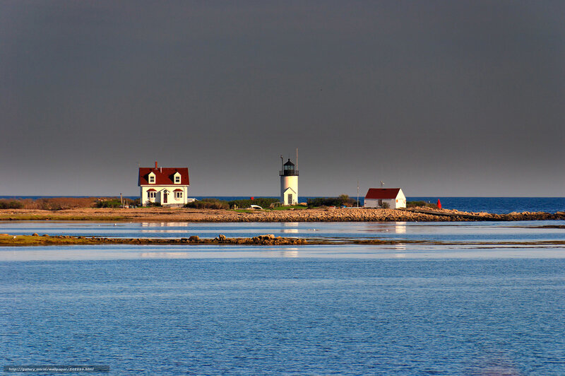 Lighthouse on Rocky Island — Blue, Dramatic, Afternoon, Photograph, House, Ocean
