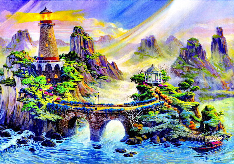 Lighthouse on Rocky Island — Blue, Dramatic, Sunrise