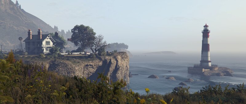 Lighthouse on Rocky Island — Blue, Serene, Morning, 3d Render