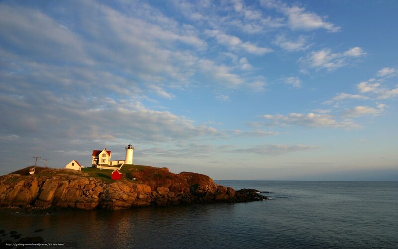 Lighthouse on Rocky Island — Blue, Serene, Sunrise, Photograph