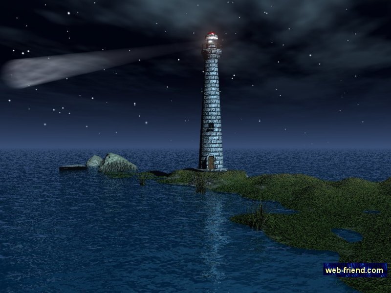 Lighthouse on Rocky Island — Blue, Serene