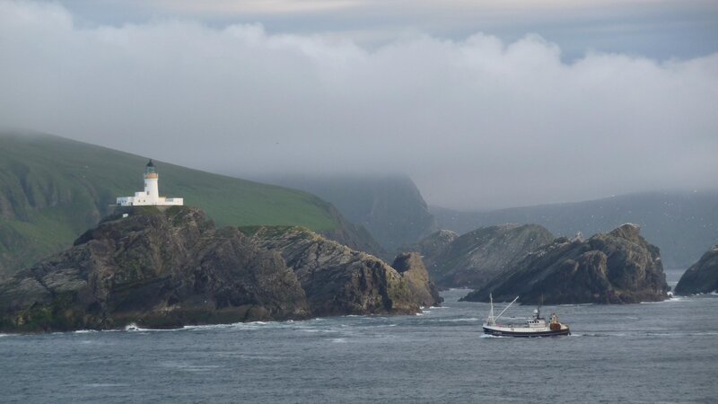 Lighthouse on Rocky Island — Gray, Overcast