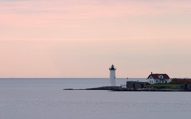Lighthouse on Rocky Island — Pink, Serene