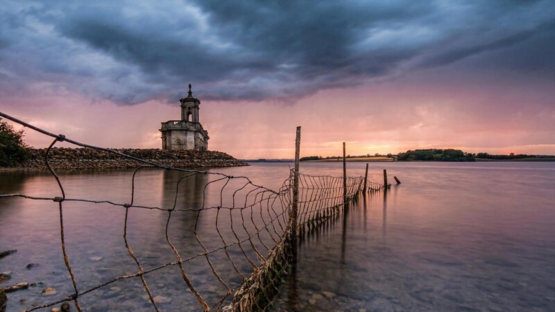 Lighthouse on Rocky Island — Purple, Dramatic, Sunset