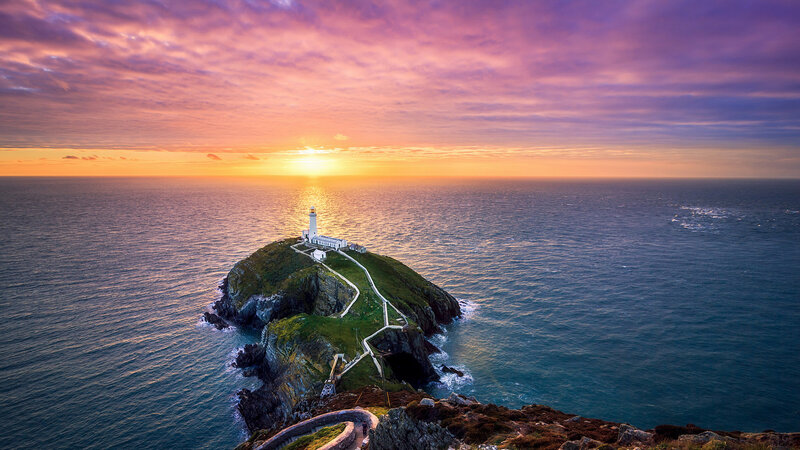 Lighthouse on Rocky Island — Purple, Dramatic