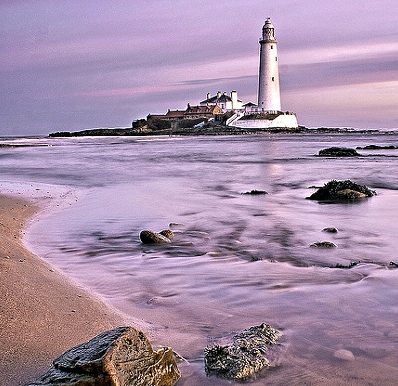 Lighthouse on Rocky Island — Purple, Serene