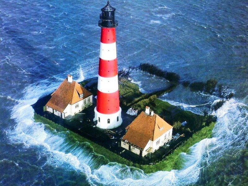 Lighthouse on Rocky Island — Red, Dramatic