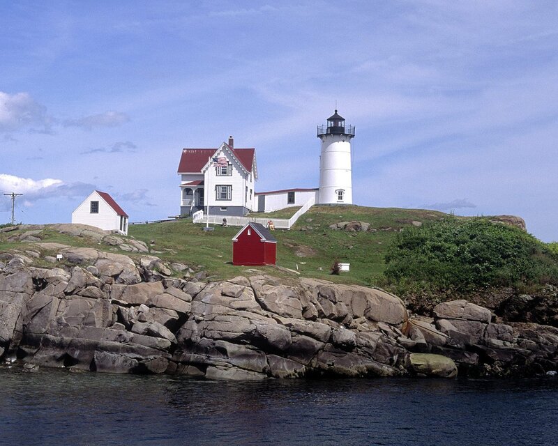 Lighthouse on Rocky Island — White, Serene