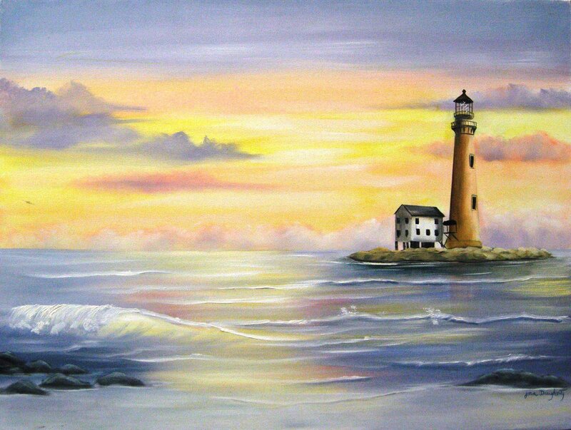 Lighthouse on Rocky Island — Yellow, Serene