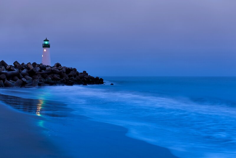 Lighthouse on Rocky Jetty — Blue