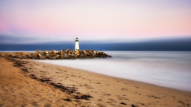 Lighthouse on Rocky Jetty — Pink