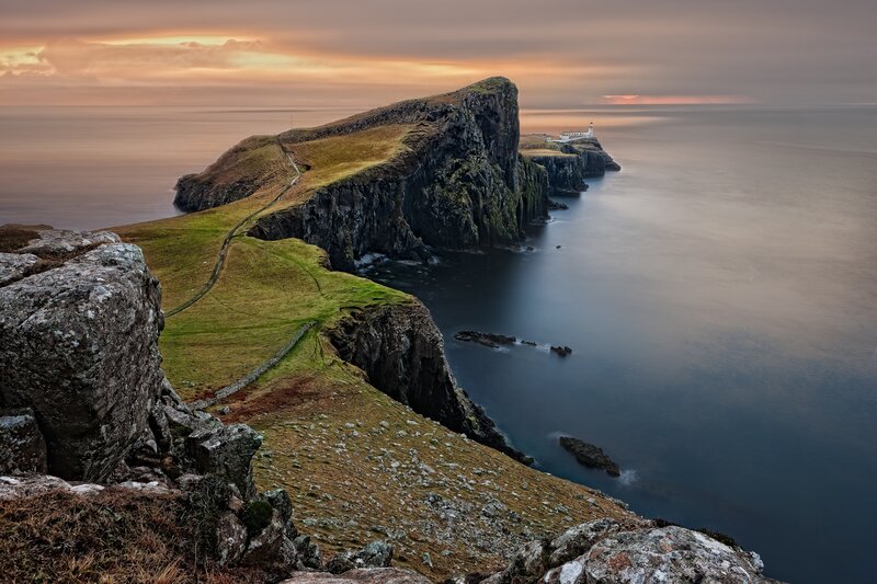 Lighthouse on Rocky Peninsula — Orange