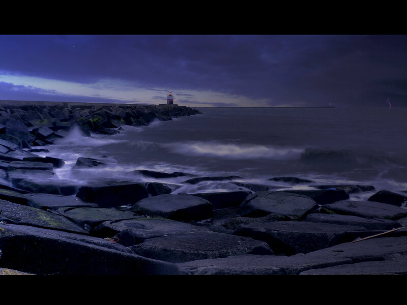 Lighthouse on Rocky Pier — Blue