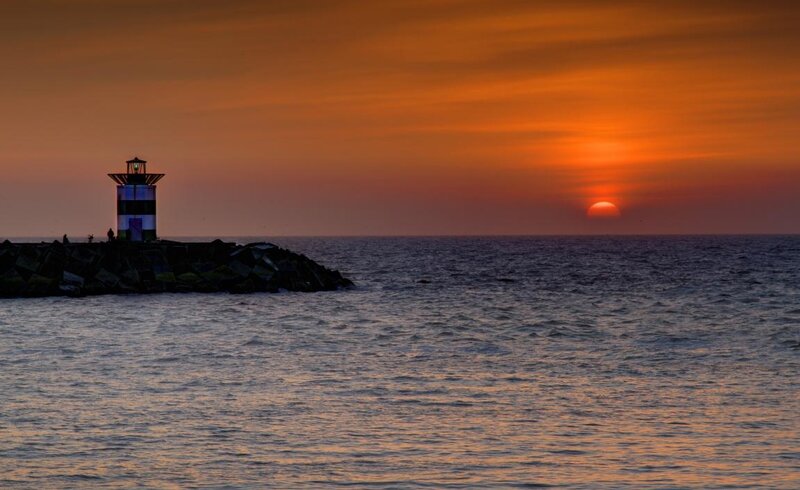 Lighthouse on Rocky Pier — Orange