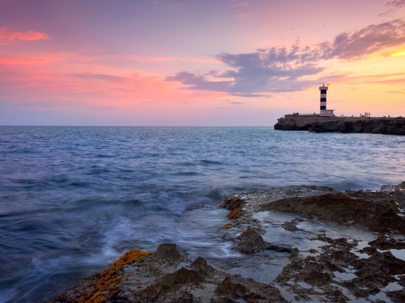 Lighthouse on Rocky Pier — Pink