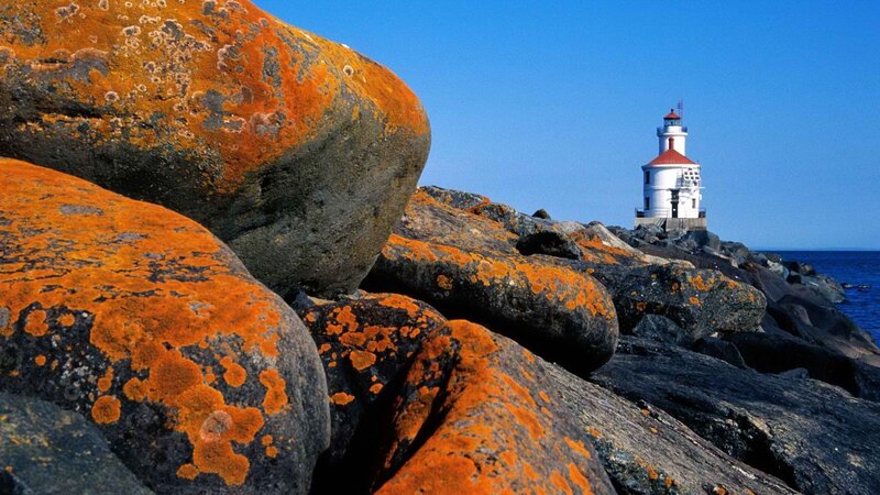 Lighthouse on rocky shore