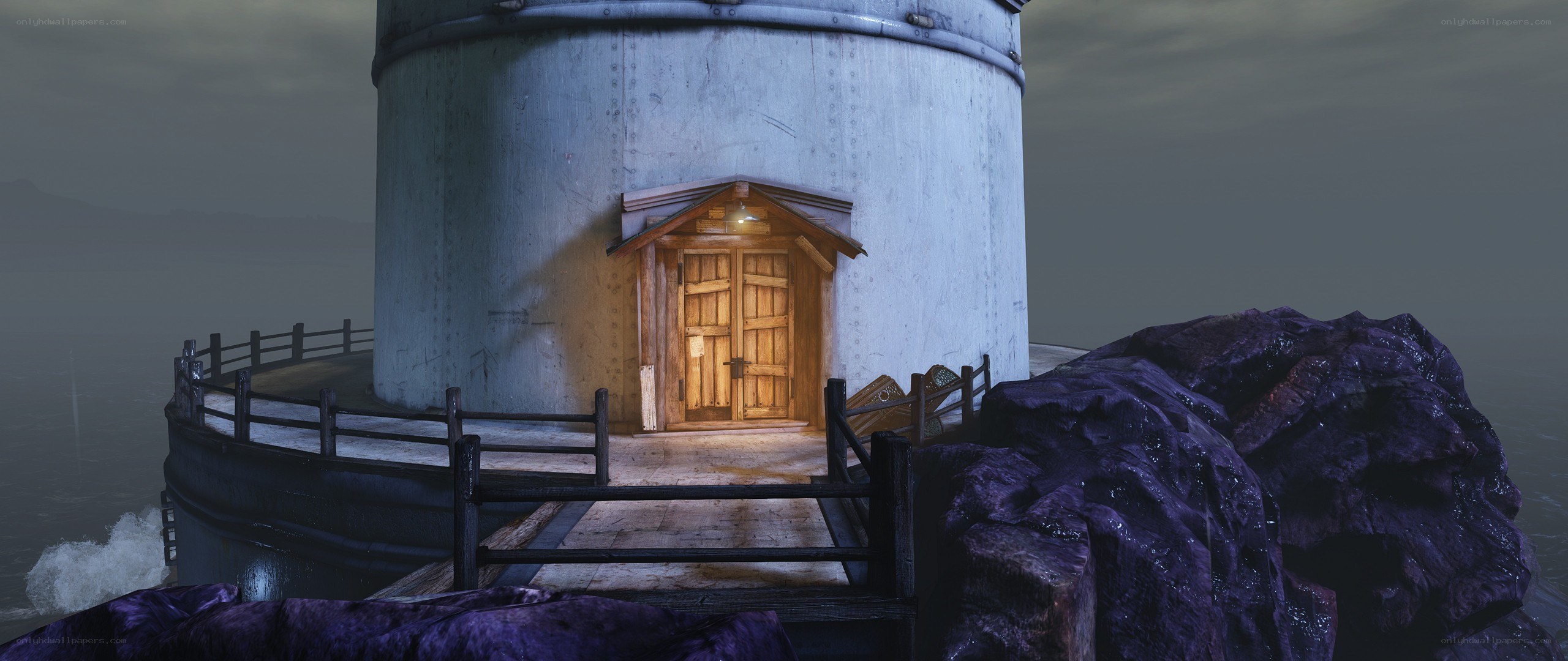 lighthouse on rocky shore