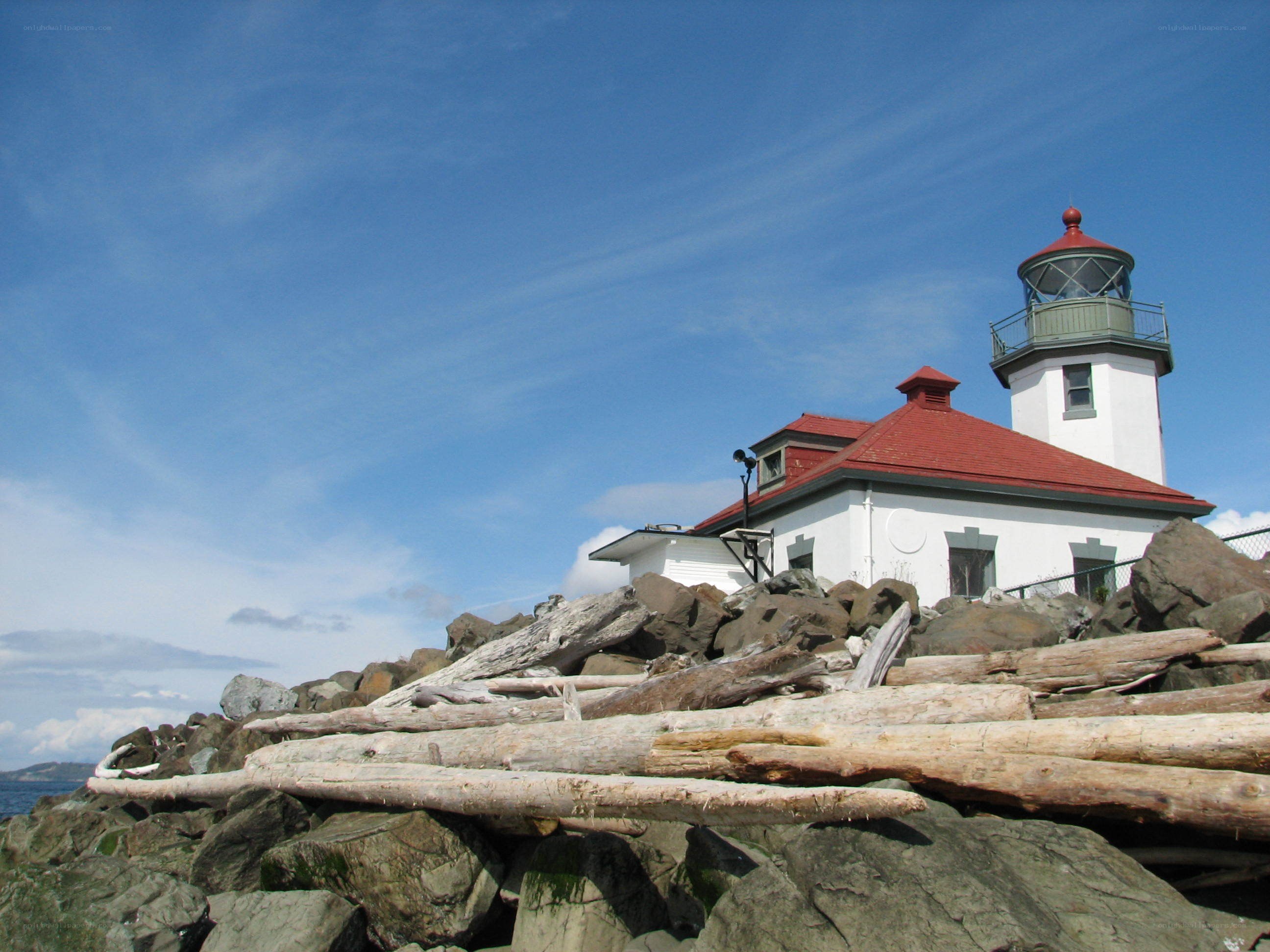 lighthouse on rocky shore