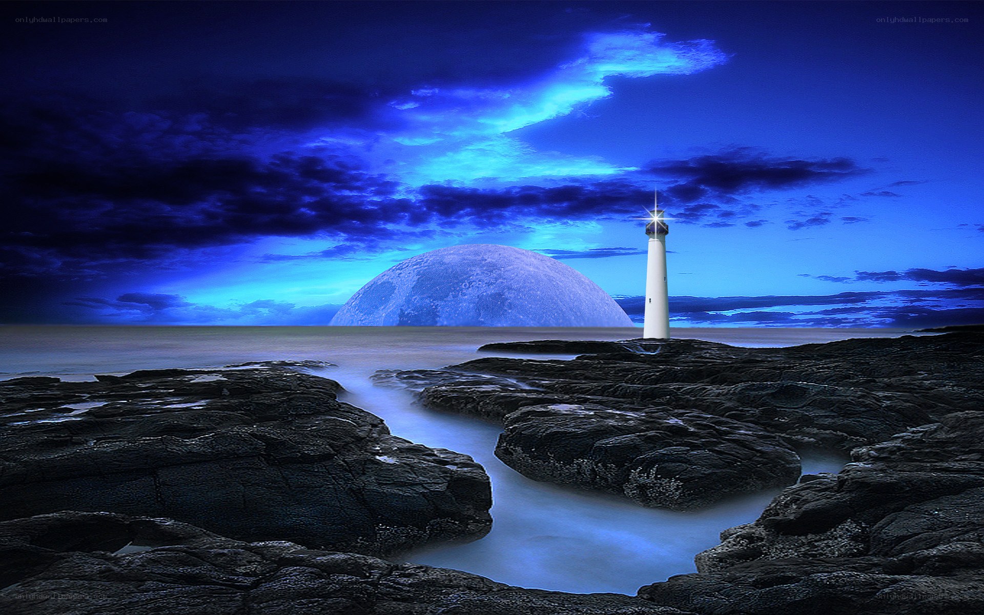 Lighthouse on rocky shore