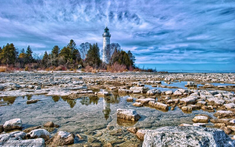 Lighthouse on rocky shore
