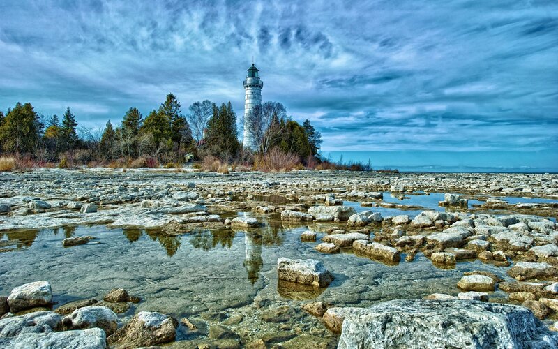 Lighthouse on rocky shore