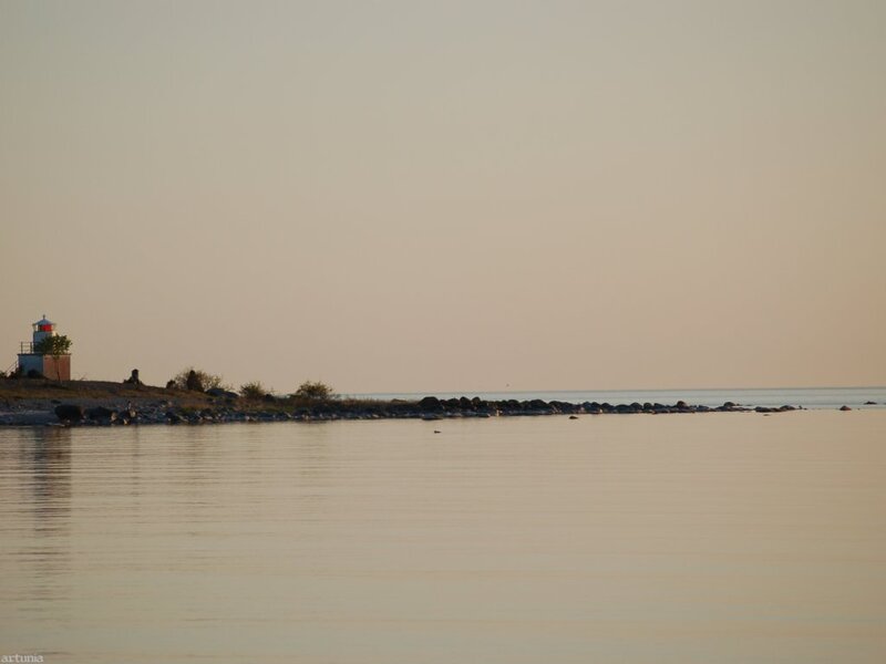 Lighthouse on Rocky Shore — Beige