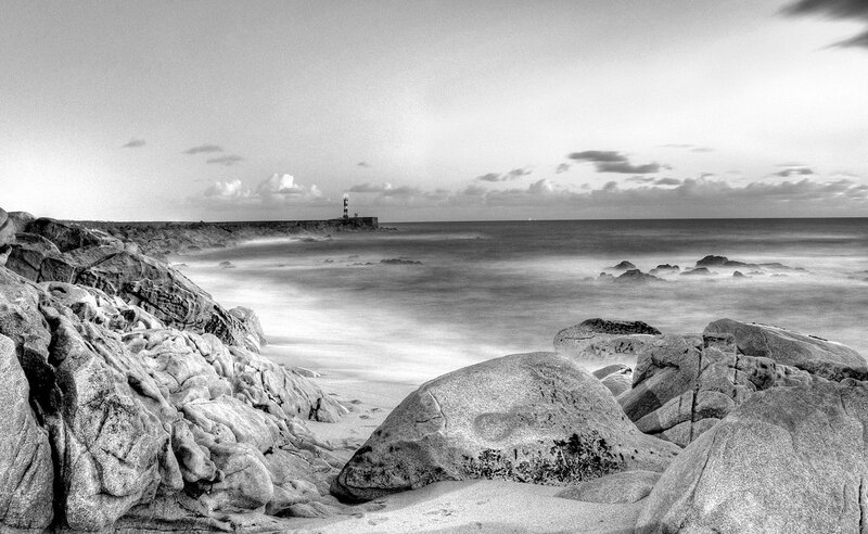Lighthouse on Rocky Shore — Black