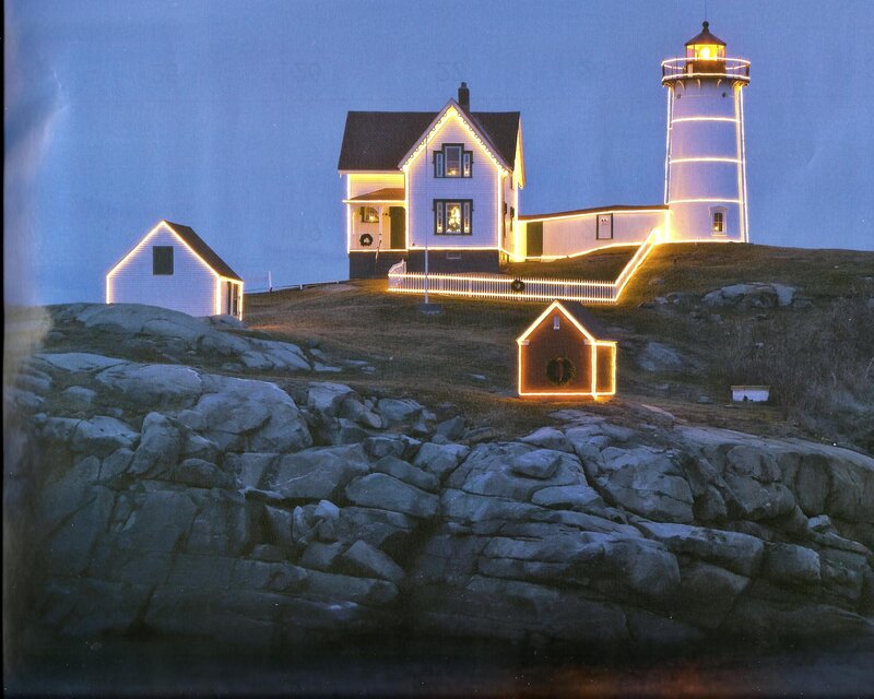 Lighthouse on Rocky Shore — Blue, Serene, Night, Photograph, House