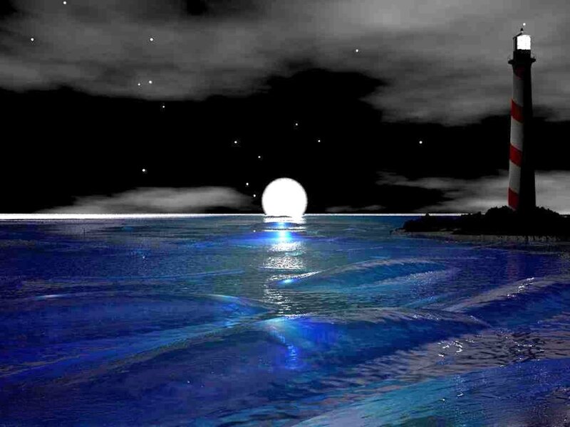 Lighthouse on Rocky Shore — Blue