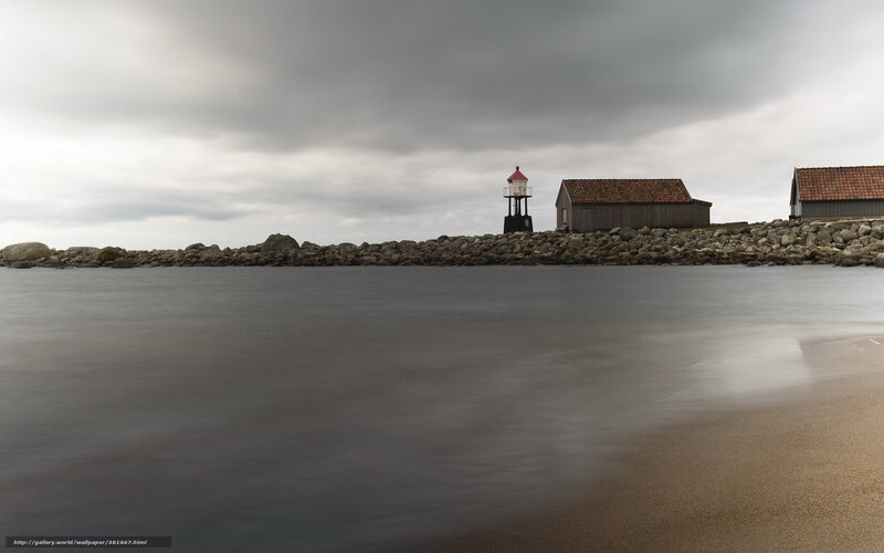 Lighthouse on Rocky Shore — Gray, Overcast
