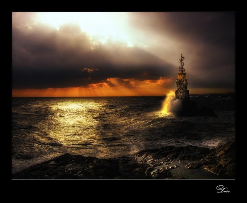 Lighthouse on Rocky Shore — Orange