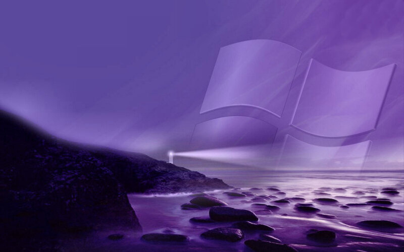 Lighthouse on Rocky Shore — Purple, Serene, Night