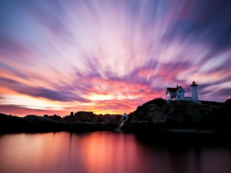 Lighthouse on Rocky Shore — Purple