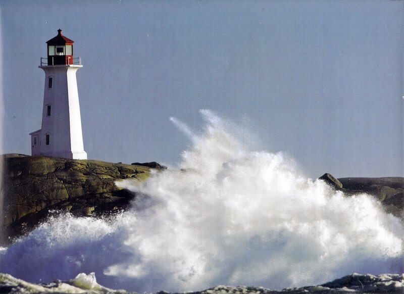 Lighthouse on Rocky Shore — White, Dramatic, Photograph