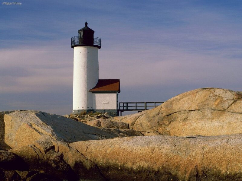 Lighthouse on Rocky Shore — White, Serene, Afternoon