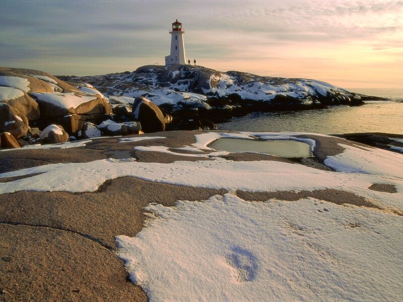 Lighthouse on Rocky Shore — White, Serene, Winter