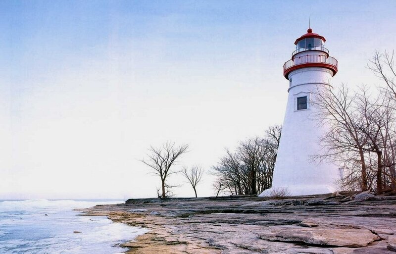 Lighthouse on Rocky Shore — White