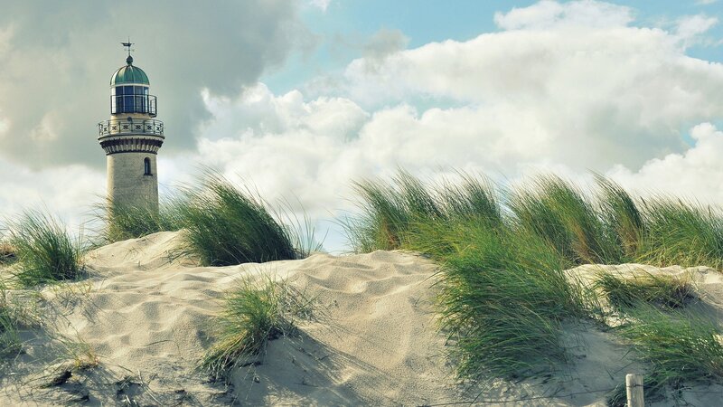 Lighthouse on Sand Dunes — Beige, Serene