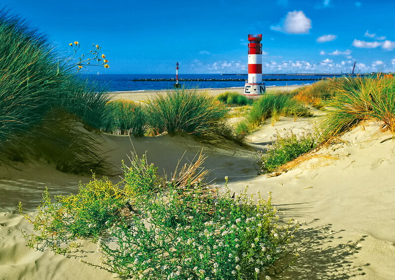 Lighthouse on Sandy Beach — Blue