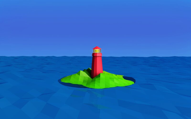 Lighthouse on Small Island — Blue, Serene, Afternoon, 3d Render