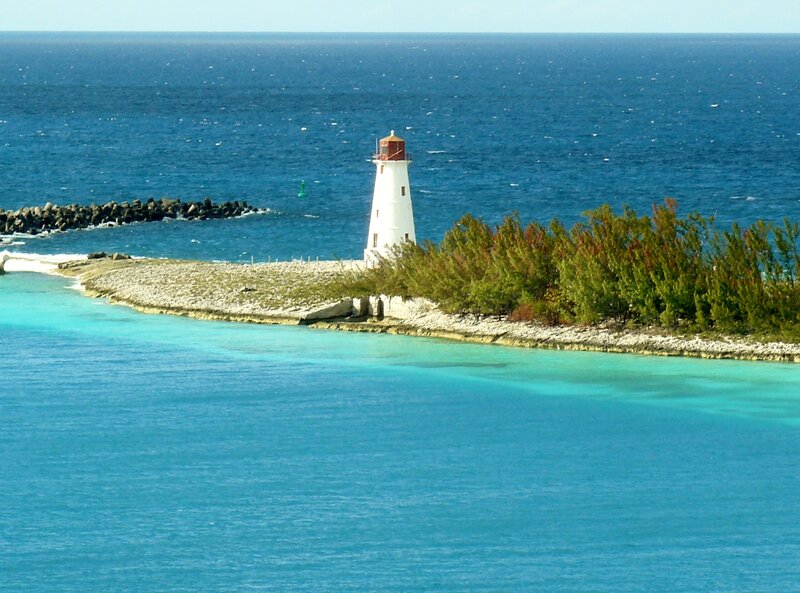 Lighthouse on Small Island — Blue, Serene