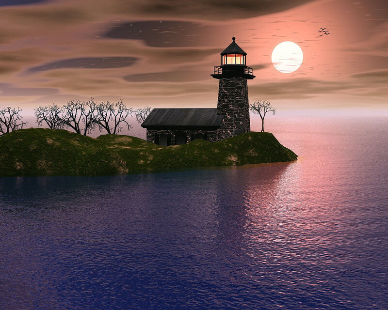 Lighthouse on Small Island — Blue