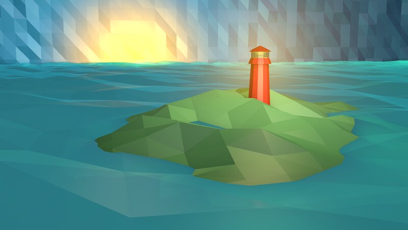 Lighthouse on Small Island — Green, Serene
