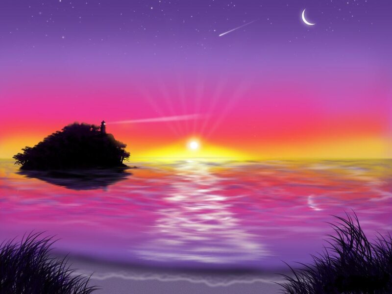 Lighthouse on Small Island — Purple