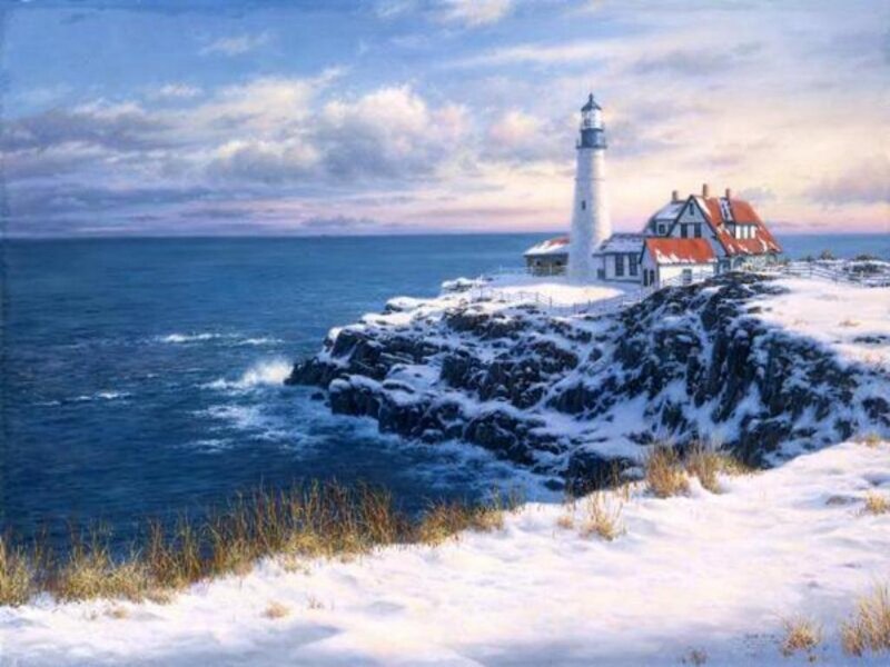 Lighthouse on Snowy Cliff — Blue